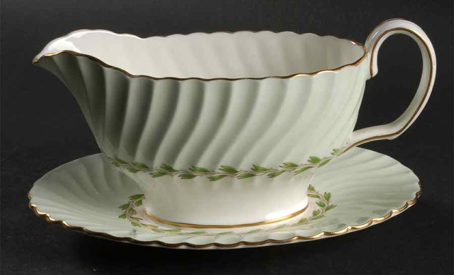Cheviot Green Gravy Boat with Attached Underplate by Minton-1