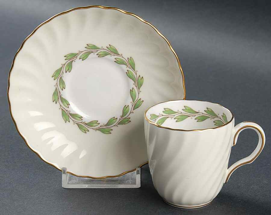 Cheviot Green Flat Demitasse Cup & Saucer Set by Minton-1