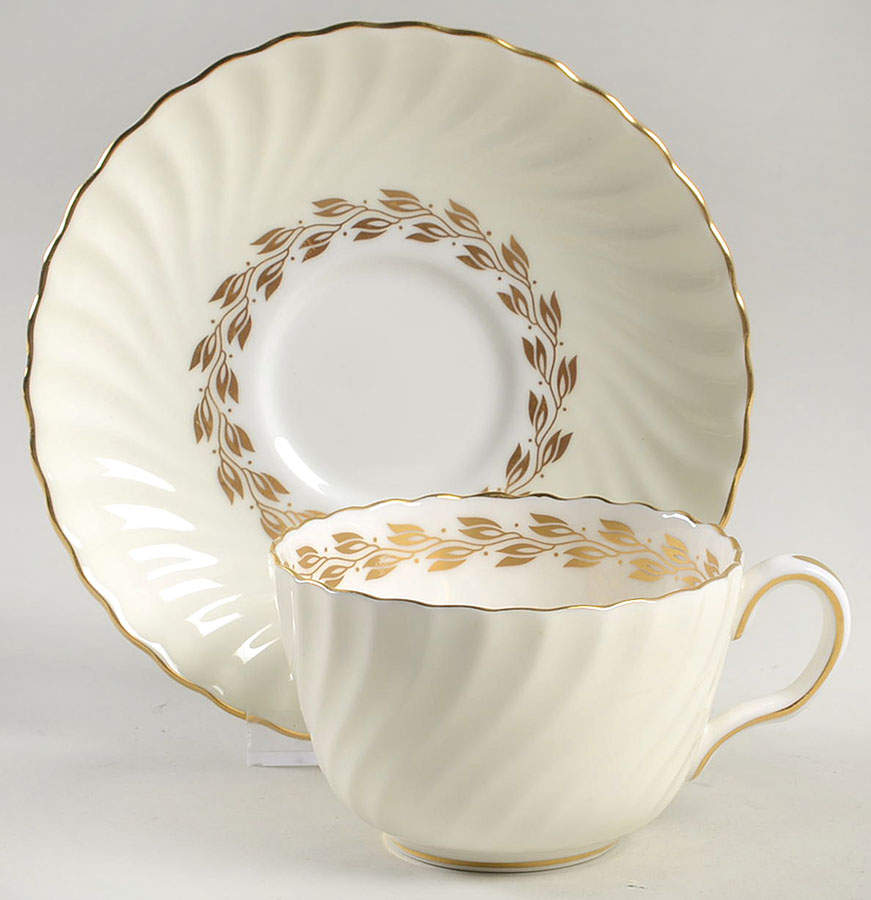 Cheviot Gold Flat Cup & Saucer Set by Minton-1