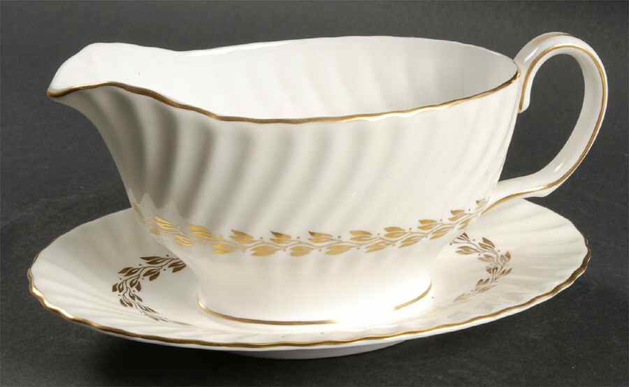 Cheviot Gold Gravy Boat with Attached Underplate by Minton-1