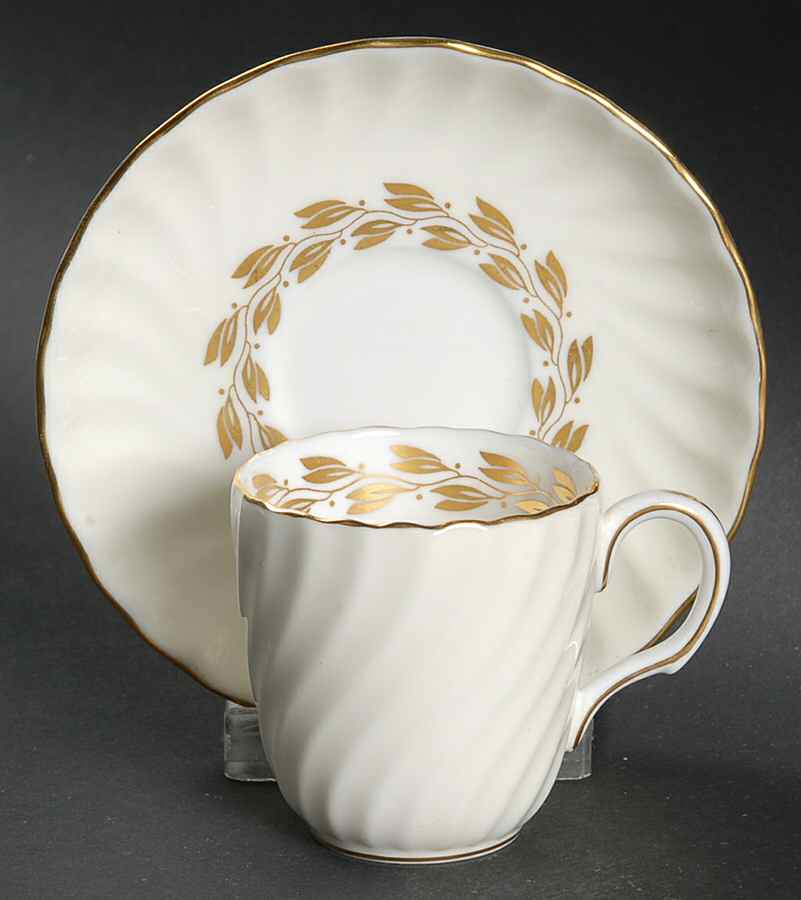 Cheviot Gold Flat Demitasse Cup & Saucer Set by Minton-1