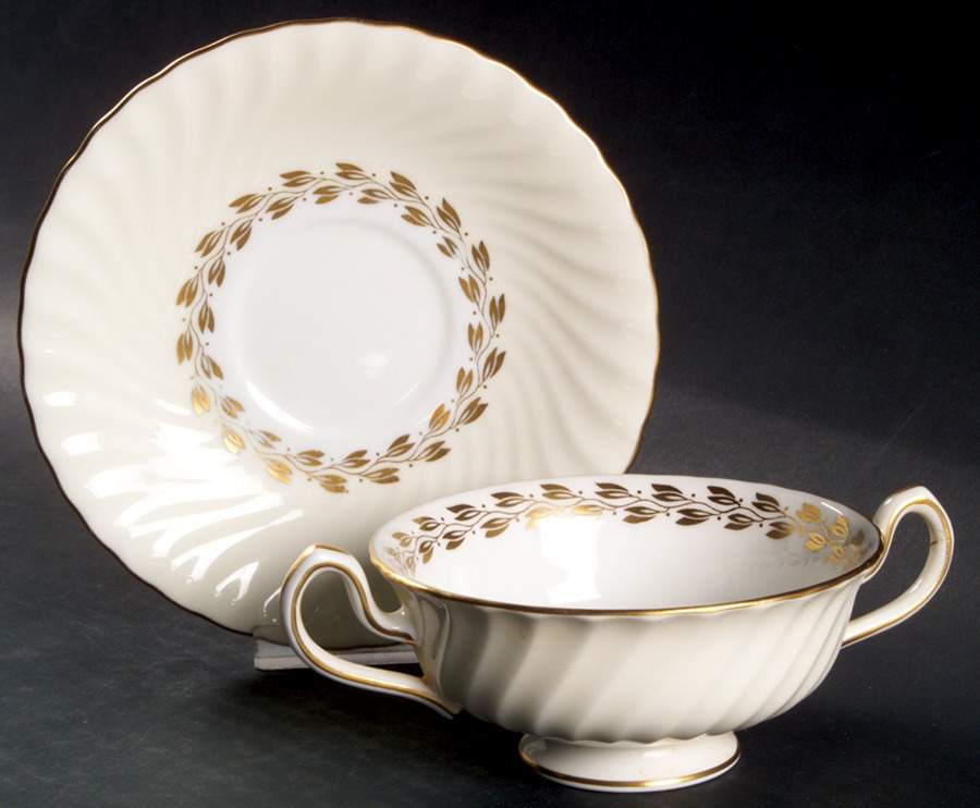 Cheviot Gold Footed Cream Soup Bowl & Saucer Set by Minton-1