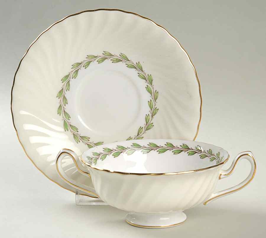 Cheviot Ivory Footed Cream Soup Bowl & Saucer Set by Minton-1