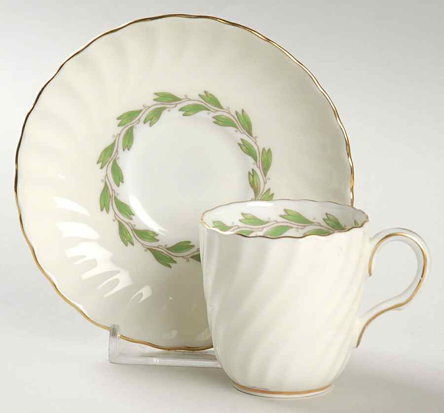 Cheviot Ivory Flat Demitasse Cup & Saucer Set by Minton-1