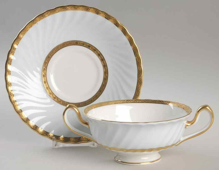 Chevron Footed Cream Soup Bowl & Saucer Set by Minton-1