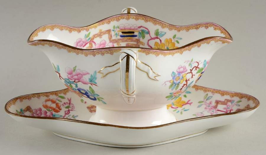 Chinese Tree (Smooth) Gravy Boat with Attached Underplate by Minton-1