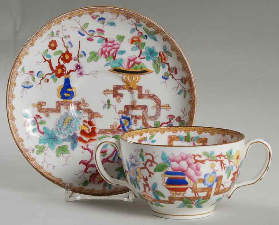 Chinese Tree (Smooth) Footed Bouillon Cup & Saucer by Minton-1