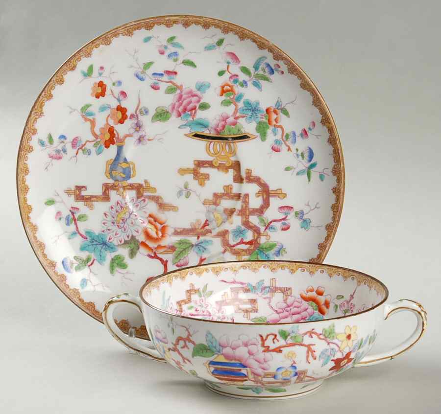 Chinese Tree (Smooth) Flat Cream Soup Bowl & Saucer Set by Minton-1