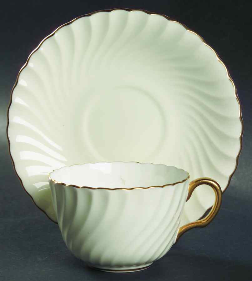 Clifton (Gold Trim) Flat Cup & Saucer Set by Minton-1