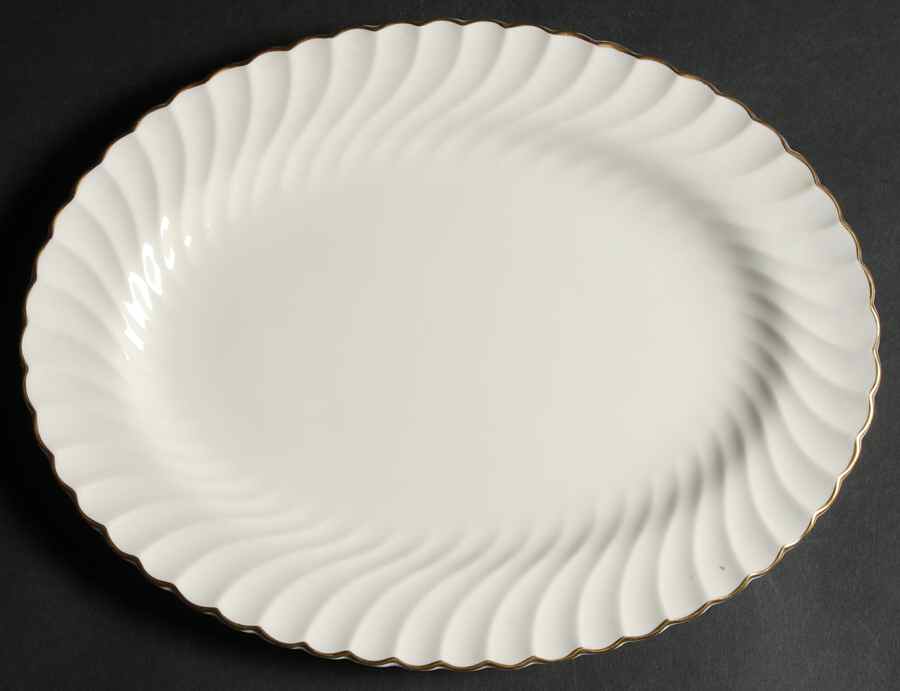 Clifton (Gold Trim) 12" Oval Serving Platter by Minton-1