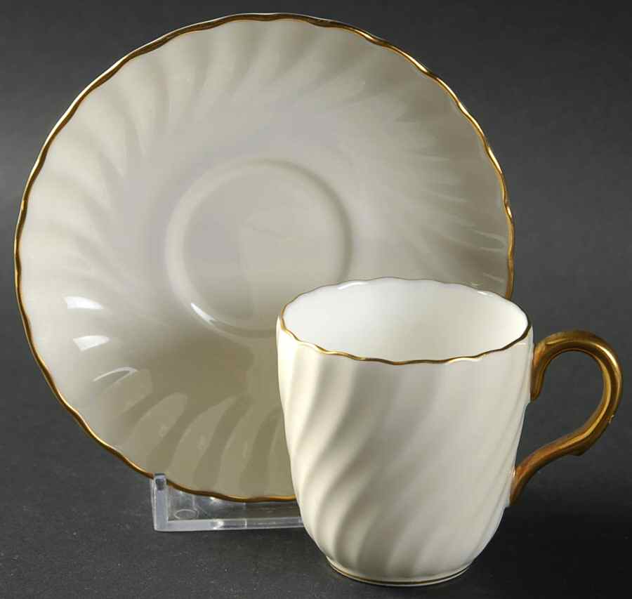 Clifton (Gold Trim) Flat Demitasse Cup & Saucer Set by Minton-1