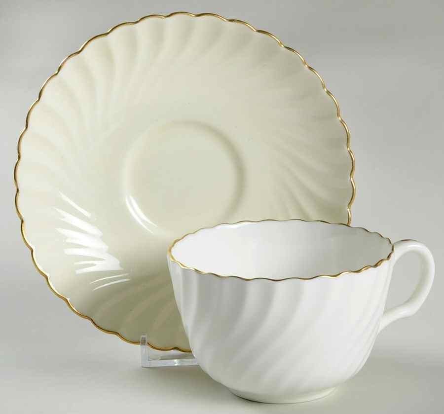 Clifton (Gold Trim) Flat Cup & Saucer Set by Minton-1