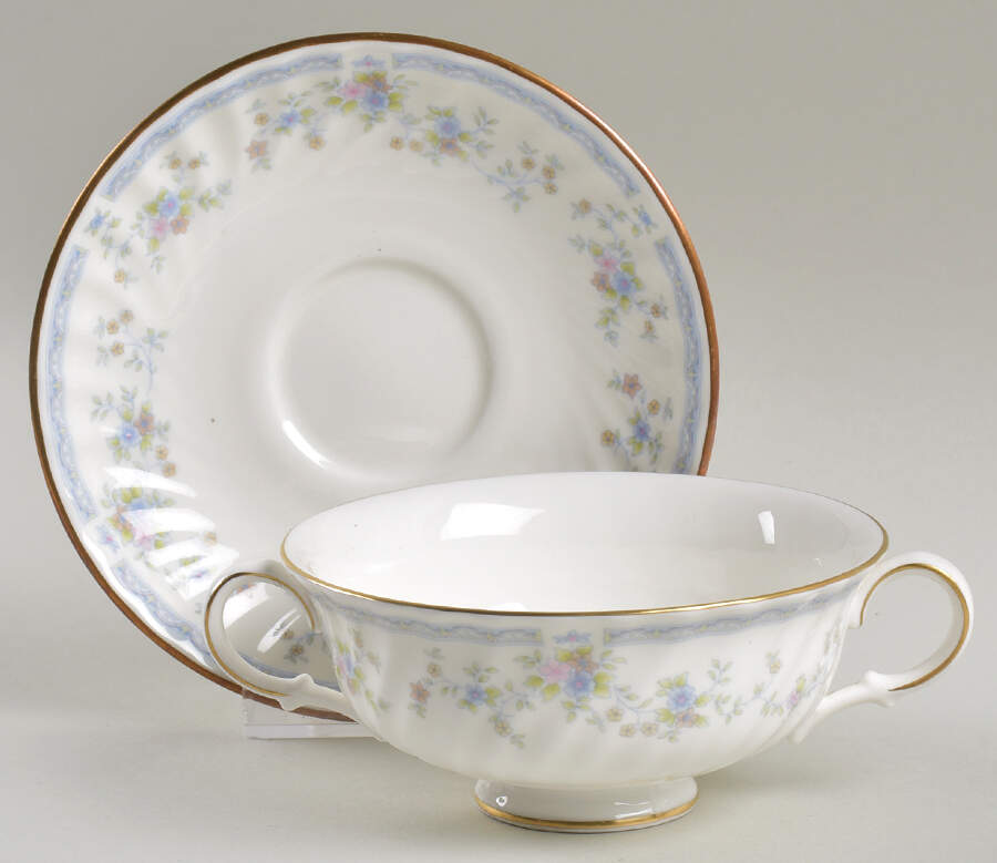 Cliveden Footed Cream Soup Bowl & Saucer Set by Minton-1