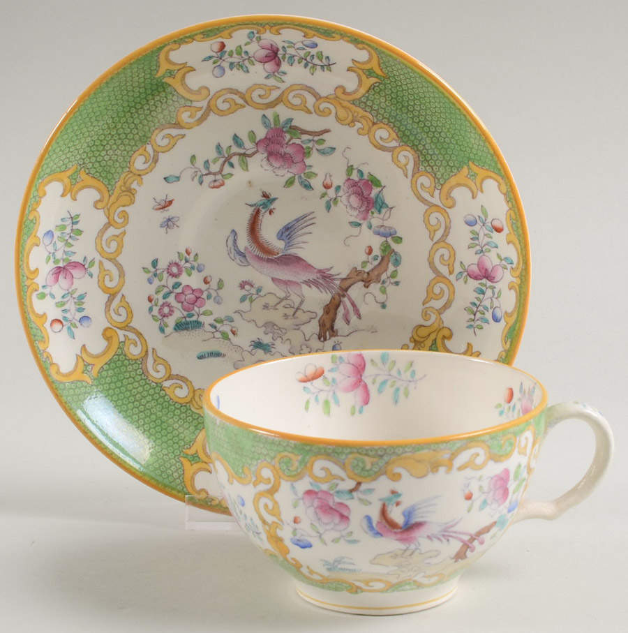 Cockatrice Green (Smooth, Yellow Trim) Oversized Cup & Saucer Set by Minton-1