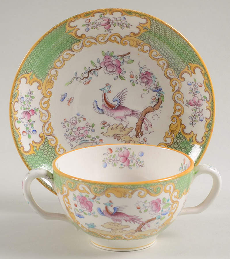 Cockatrice Green (Smooth, Yellow Trim) Flat Bouillon Cup & Saucer by Minton-1