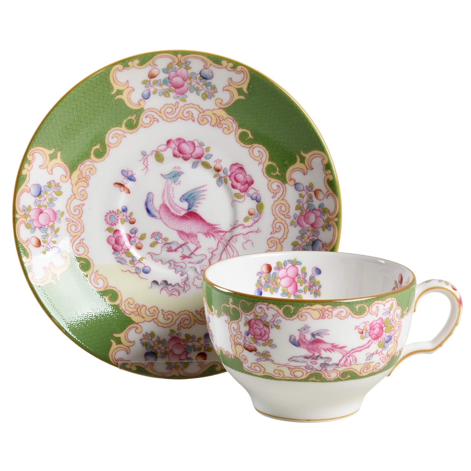 Cockatrice Green (Smooth, Yellow Trim) Footed Cup & Saucer Set by Minton-1