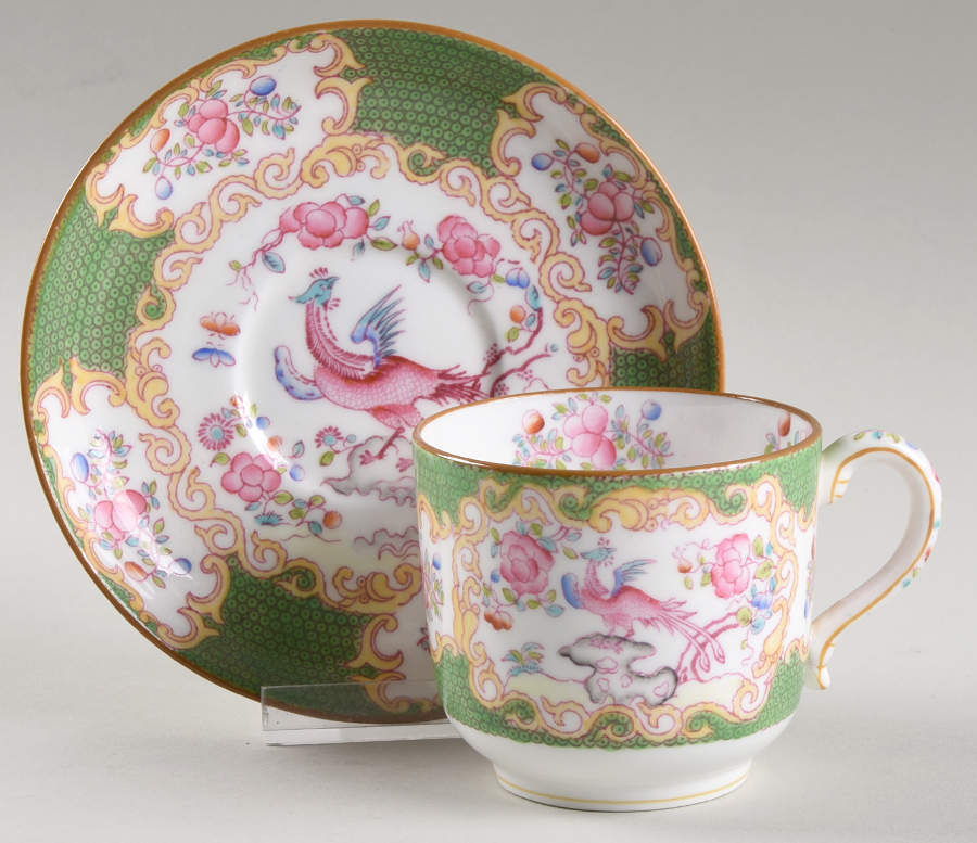 Cockatrice Green (Smooth, Globe Backstmp) Footed Demitasse Cup & Saucer Set by Minton-1