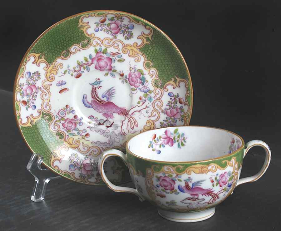 Cockatrice Green (Smooth, Globe Backstmp) Flat Bouillon Cup & Saucer by Minton-1