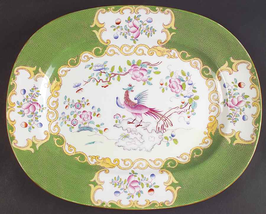 Cockatrice Green (Smooth, Globe Backstmp) 13" Rectangular Serving Platter by Minton-1