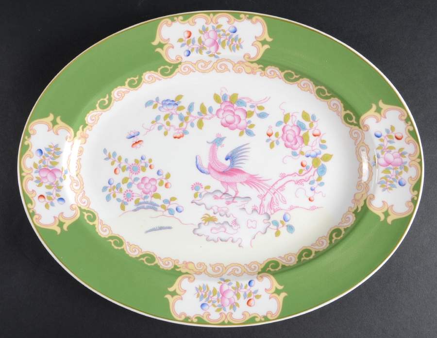 Cockatrice Green (Smooth, Globe Backstmp) 13" Oval Serving Platter by Minton-1