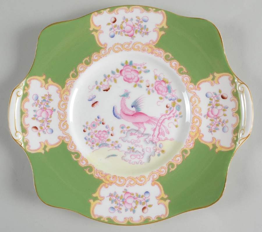 Cockatrice Green (Smooth, Globe Backstmp) Square Handled Cake Plate by Minton-1