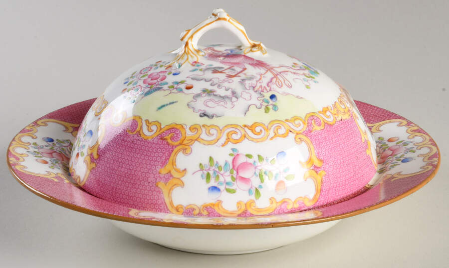Cockatrice Pink (Smooth, Wreath Backstamp) Muffin Dish & Lid by Minton-1