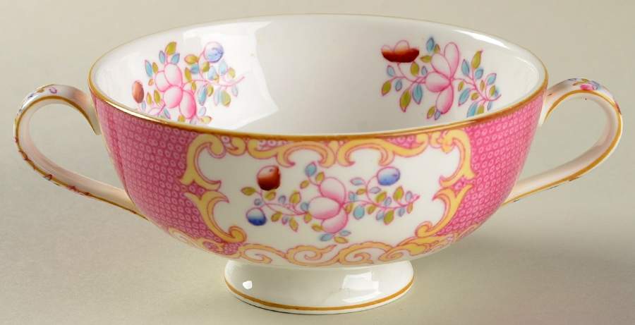 Cockatrice Pink (Smooth, Wreath Backstamp) Footed Cream Soup Bowl by Minton-1