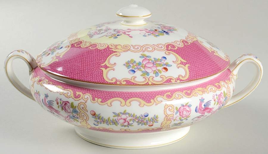 Cockatrice Pink (Smooth, Wreath Backstamp) Round Covered Vegetable by Minton-1