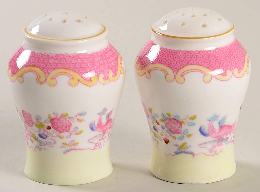 Cockatrice Pink (Smooth, Wreath Backstamp) Salt & Pepper Set by Minton-1