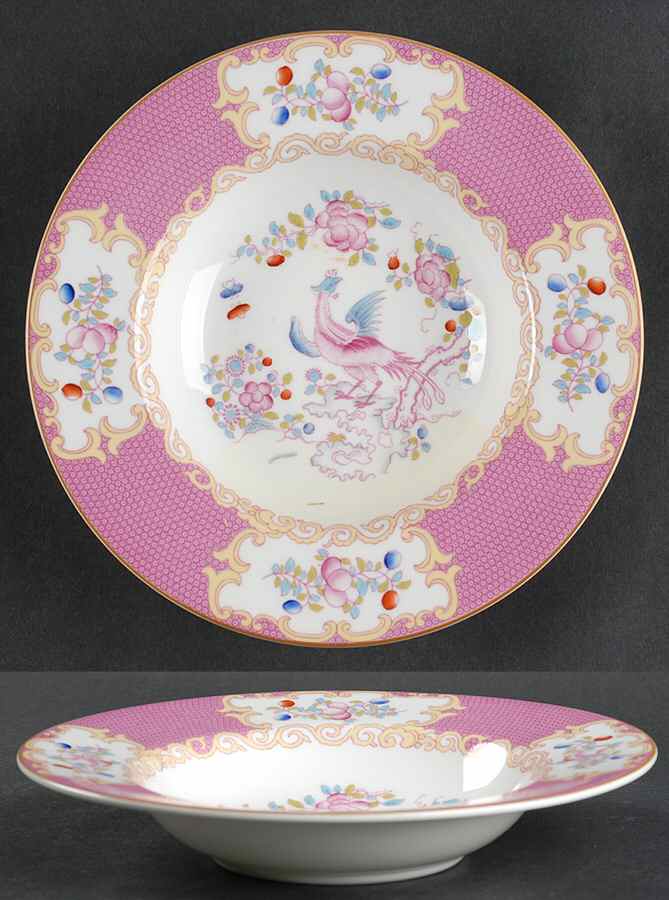 Cockatrice Pink (Smooth, Wreath Backstamp) Rim Soup Bowl by Minton-1