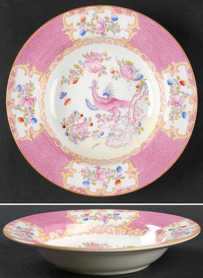 Cockatrice Pink (Smooth, Wreath Backstamp) Rim Soup Bowl by Minton-1