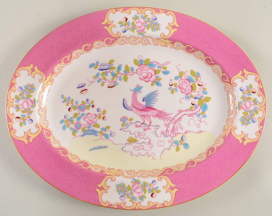 Cockatrice Pink (Smooth, Wreath Backstamp) 13" Oval Serving Platter by Minton-1