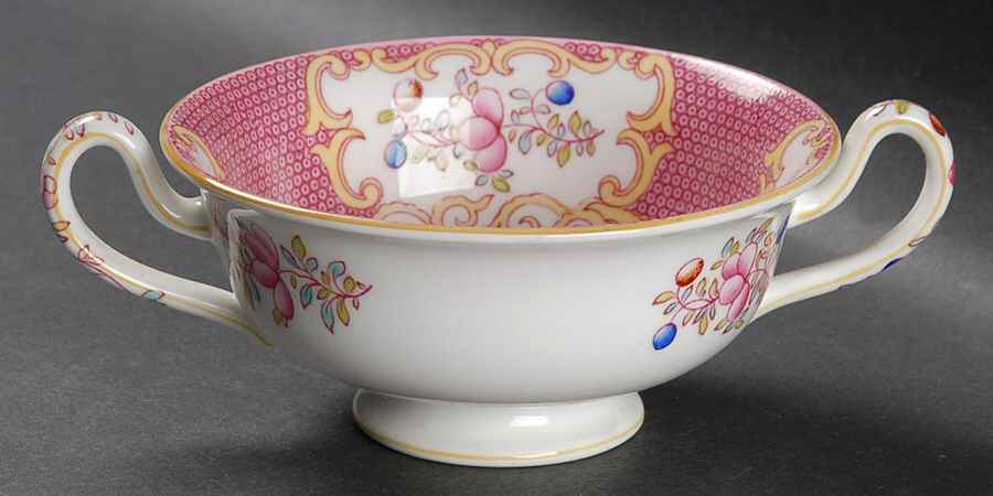 Cockatrice Pink (Smooth, Wreath Backstamp) Footed Cream Soup Bowl by Minton-1