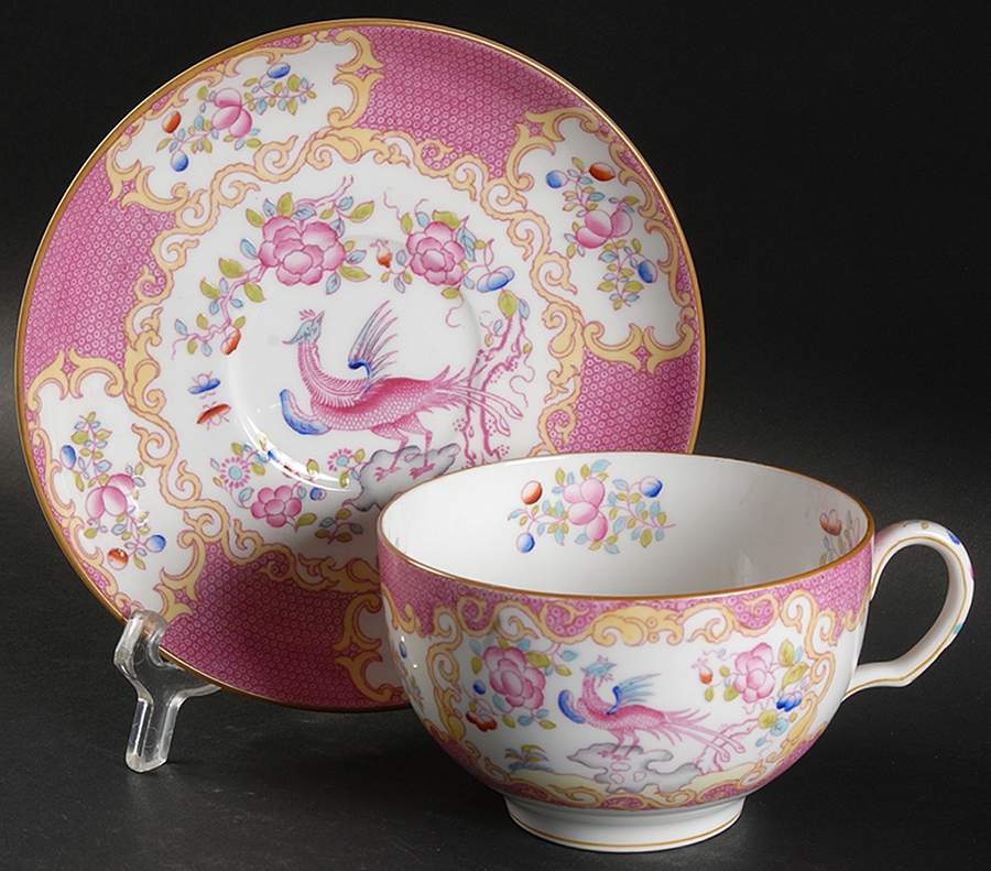 Cockatrice Pink (Smooth, Wreath Backstamp) Oversized Cup & Saucer Set by Minton-1