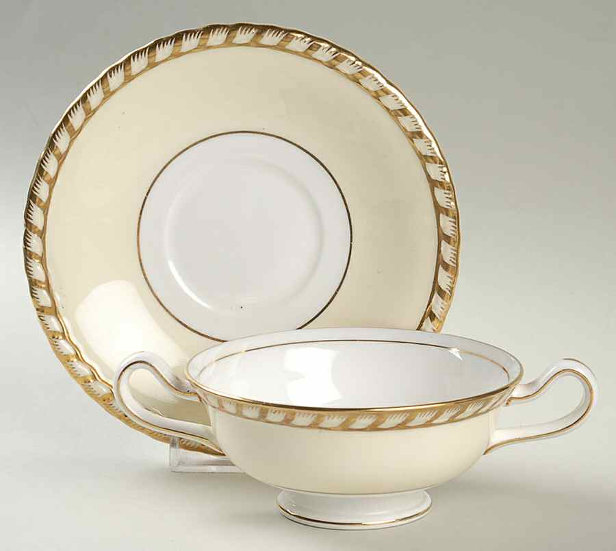Commodore Footed Cream Soup Bowl & Saucer Set by Minton-1