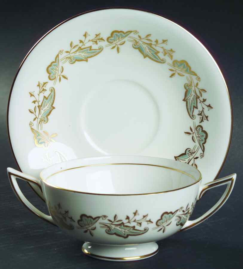 Corinthian Footed Cream Soup Bowl & Saucer Set by Minton-1