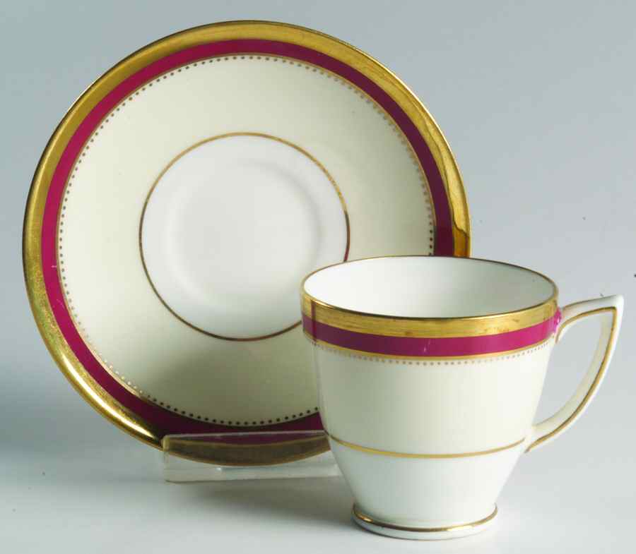 Crimson Ivory Flat Demitasse Cup & Saucer Set by Minton-1