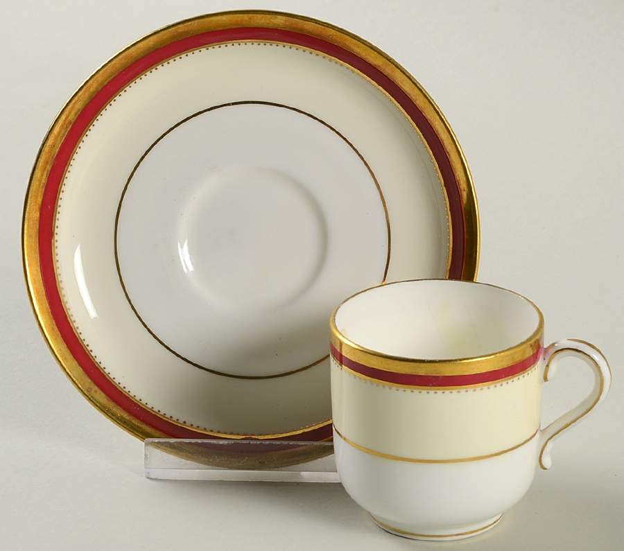 Crimson Ivory Flat Demitasse Cup & Saucer Set by Minton-1