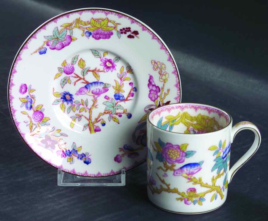 Cuckoo (Smooth, White, Wreath Bkstp) Flat Demitasse Cup & Saucer Set by Minton-1
