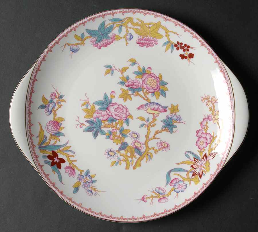 Cuckoo (Smooth, White, Wreath Bkstp) Handled Cake Plate by Minton-1