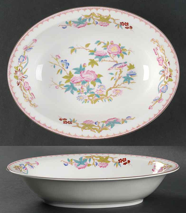 Cuckoo (Smooth, White, Wreath Bkstp) 10" Oval Vegetable Bowl by Minton-1