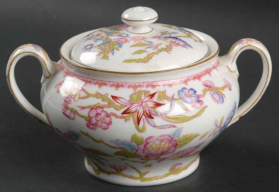 Cuckoo (Smooth, White, Wreath Bkstp) Sugar Bowl & Lid by Minton-1
