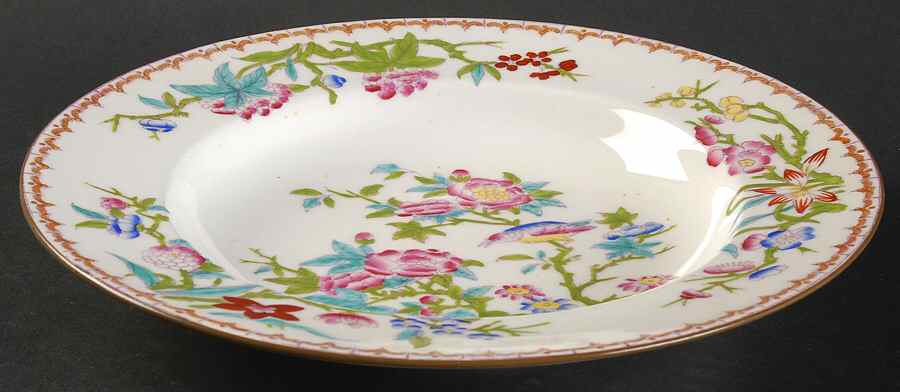 Cuckoo (Smooth, White, Wreath Bkstp) Large Rim Soup Bowl by Minton-1
