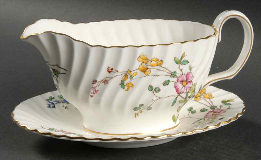 Dainty Sprays Gravy Boat with Attached Underplate by Minton-1
