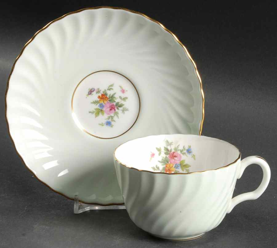 Dawn Pale Green Flat Cup & Saucer Set by Minton-1