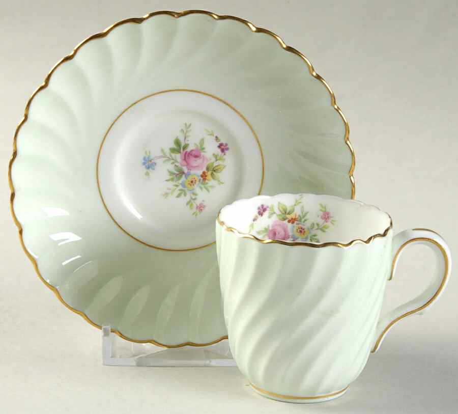 Dawn Pale Green Flat Demitasse Cup & Saucer Set by Minton-1