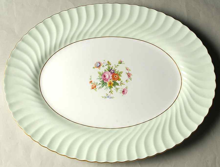 Dawn Pale Green 15" Oval Serving Platter by Minton-1