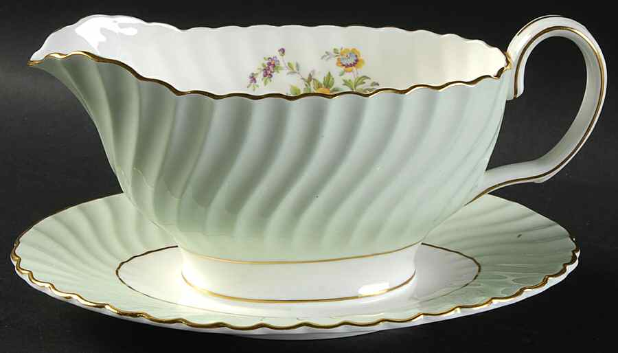 Dawn Pale Green Gravy Boat with Attached Underplate by Minton-1