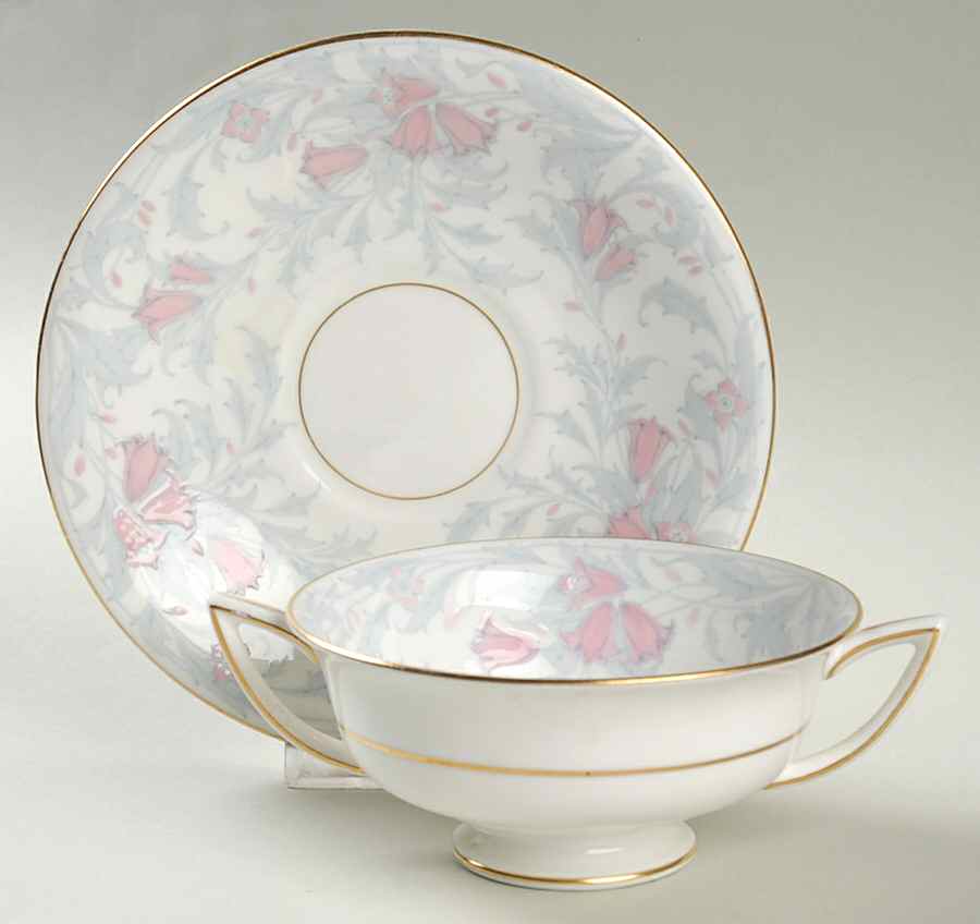 Debutante Gray Footed Cream Soup Bowl & Saucer Set by Minton-1