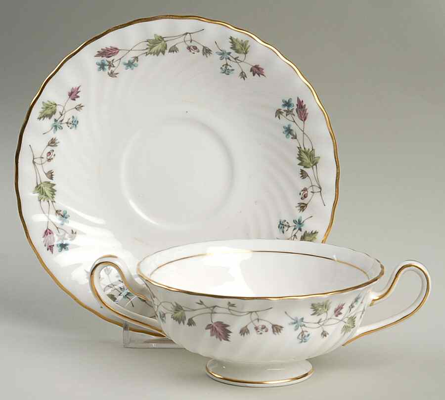 Dryden Footed Cream Soup Bowl & Saucer Set by Minton-1